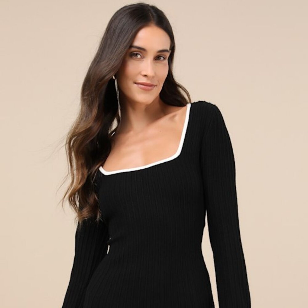 Lulus Cute Simplicity Black Textured Mini Sweater Dress - Size S